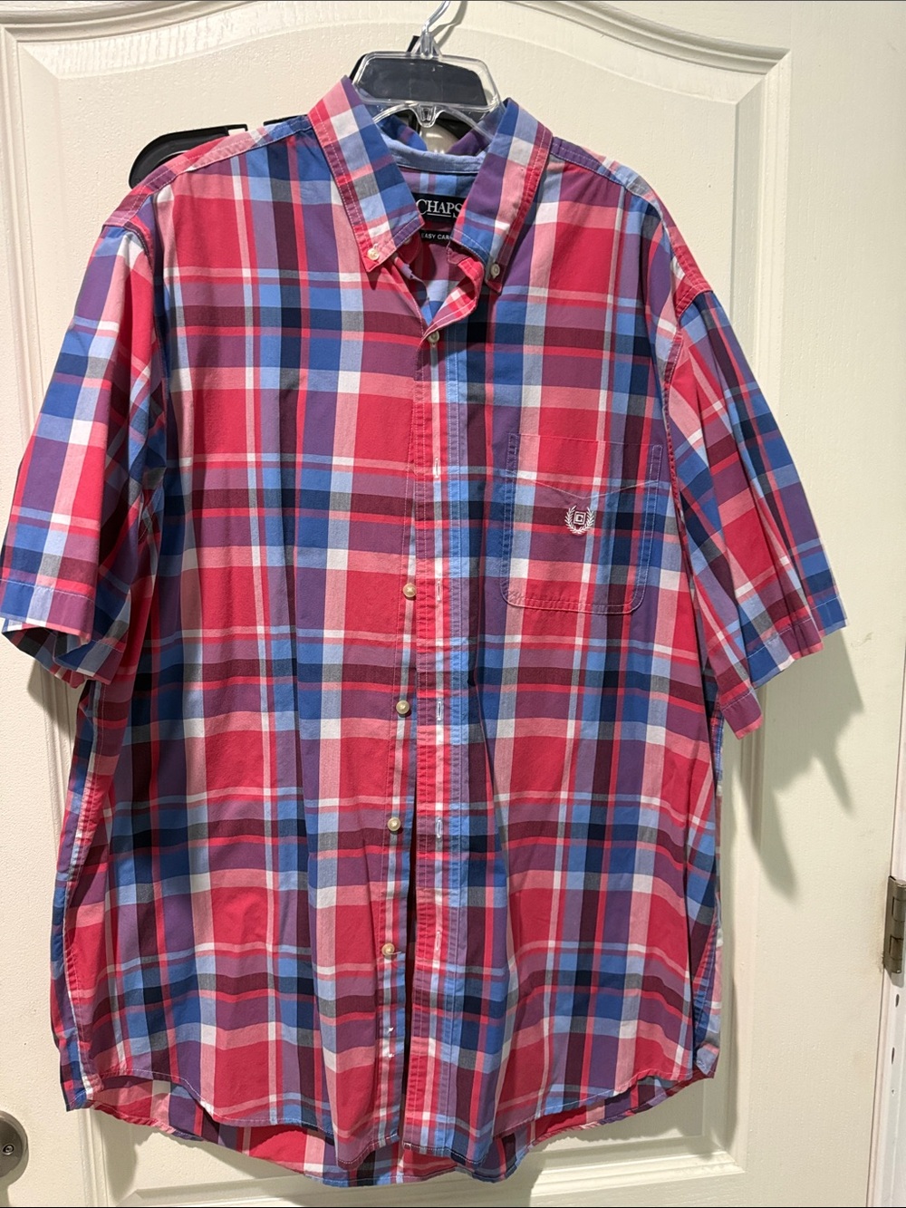 Chaps Men’s Red and Blue Plaid Short Sleeve Button-Down Shirt